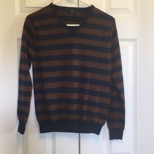 J Crew Wool Navy and Brown V Neck Sweater